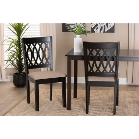 Baxton Studio Florencia Modern Beige Fabric and Espresso Brown Finished Wood Dining Chair - Set of Two - Lifestyle
