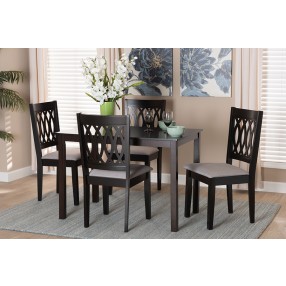 Baxton Studio Florencia Modern Grey Fabric and Espresso Brown Finished Wood 5-Piece Dining Set - Set in Front Side Angle