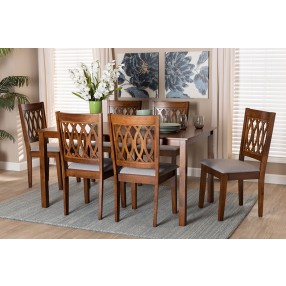 Baxton Studio Florencia Modern Grey Fabric and Walnut Brown Finished Wood 7-Piece Dining Set - Lifestyle