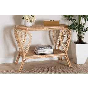 Baxton Studio Bastet Modern Bohemian Natural Brown Rattan 2-Tier Console Table - Lifestyle