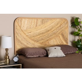 Baxton Studio Delphi Modern Bohemian Natural Brown Rattan Queen Size Standalone Headboard  - Lifestyle