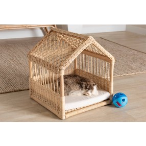 Baxton Studio Pieta Modern Bohemian Natural Brown Rattan Pet Bed - Lifestyle