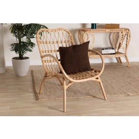 Baxton Studio Bajo Modern Bohemian Natural Brown Rattan Arm Chair - Lifestyle