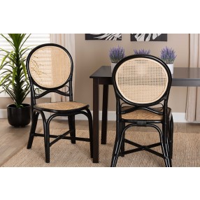 Baxton Studio Ayana Mid-Century Modern Two-Tone Black and Natural Brown Rattan Dining Chair - Lifestyle