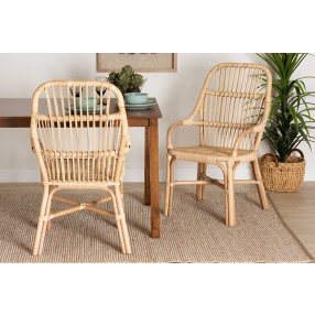 Baxton Studio Sumatera Modern Bohemian Natural Brown Rattan 2-Piece Dining Chair Set - Lifestyle