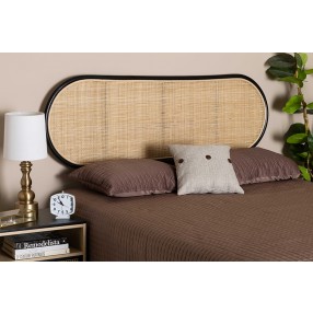 Baxton Studio Reegan Modern Bohemian Two-Tone Black and Natural Brown Rattan Queen Size Standalone Headboard - Lifestyle