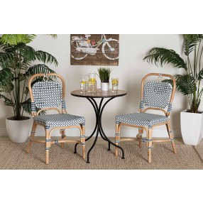 Baxton Studio Luciana Modern French Blue and White Weaving Natural Rattan Bistro Chair - Lifestyle