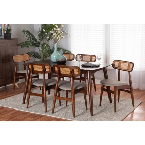 Baxton Studio Tarana Mid-Century Modern Grey Fabric and Walnut Brown Finished Wood 7-Piece Dining Set - Lifestyle
