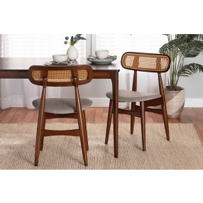 Baxton Studio Tarana Mid-Century Modern Grey Fabric and Walnut Brown Finished Wood 2-Piece Dining Chair Set - Lifestyle