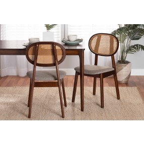 Baxton Studio Darrion Mid-Century Modern Grey Fabric and Walnut Brown Finished Wood 2-Piece Dining Chair Set - Lifestyle