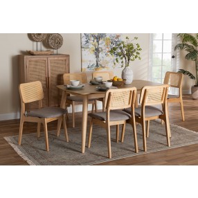 Baxton Studio Dannon Mid-Century Modern Grey Fabric and Natural Oak Finished Wood 7-Piece Dining Set - Lifestyle