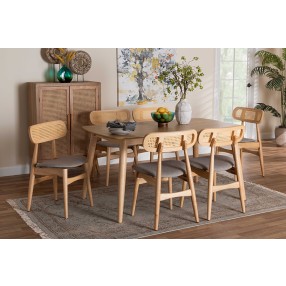 Baxton Studio Tarana Mid-Century Modern Grey Fabric and Natural Oak Finished Wood 7-Piece Dining Set - Lifestyle