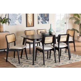 Baxton Studio Dannon Mid-Century Modern Cream Fabric and Black Finished Wood 7-Piece Dining Set  - Lifestyle