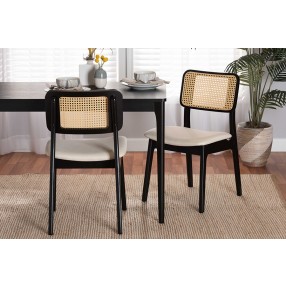 Baxton Studio Dannon Mid-Century Modern Cream Fabric and Black Finished Wood 2-Piece Dining Chair Set - Lifestyle