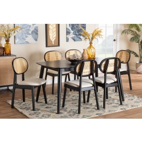 Baxton Studio Darrion Mid-Century Modern Cream Fabric and Black Finished Wood 7-Piece Dining Set - Lifestyle