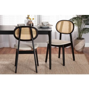 Baxton Studio Darrion Mid-Century Modern Cream Fabric and Black Finished Wood 2-Piece Dining Chair Set - Lifestyle