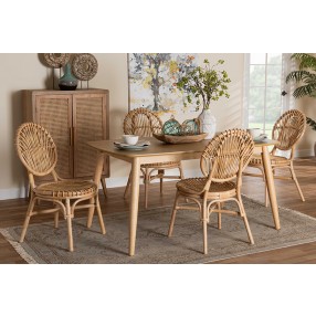 Baxton Studio Iris Modern Bohemian Natural Brown Rattan 5-Piece Dining Set - Lifestyle