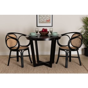 Baxton Studio Palesa Modern Bohemian Two-Tone Black and  Natural Brown Rattan Dining Chair - Lifestyle