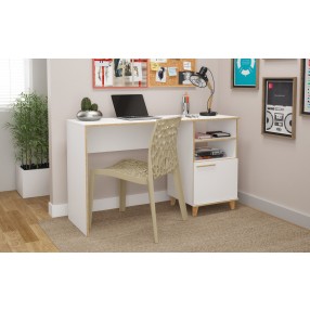 Minetta 2-Shelf Mid Century Office Desk in White