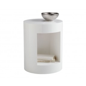 Sunpan Beacon End Table - High Gloss White - Front Side Angle with Decor