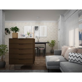Manhattan Comfort Rockefeller 5-Drawer Tall Dresser with Metal Legs In Brown Front
