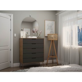 Manhattan Comfort Rockefeller 5-Drawer Tall Dresser with Metal Legs In Grey