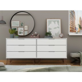 Manhattan Comfort Rockefeller 6-Drawer Double Low Dresser with Metal Legs in White