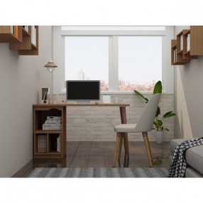 Manhattan Comfort Hampton 53.54 Home Office Desk with 3 Cubby Spaces and Solid Wood Legs in Maple Cream