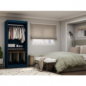 Manhattan Comfort Mulberry 35.9 Open Double Hanging Modern Wardrobe Closet with 2 Hanging Rods in Tatiana Midnight Blue