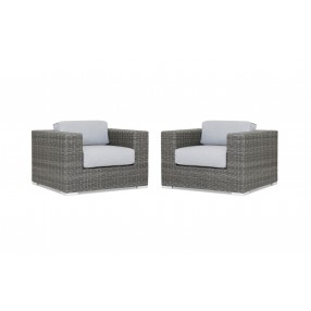 Emerald II Wicker Club Chair With Cushions In Canvas Granite With Self Welt - Set in Front Side Angle