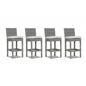 Sunset West Emerald Wicker II Barstool With Cushion In Sunbrella® Spectrum Carbon With Self Welt - Set in Front Side Angle