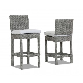 Emerald Wicker II Barstool With Cushion In Canvas Granite With Self Welt
