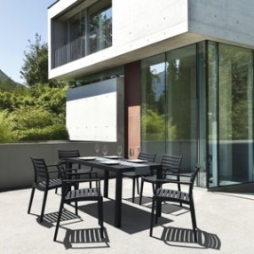 Artemis Resin Rectangle Dining Set with 6 arm chairs Dark Gray