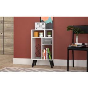 Manhattan Comfort Warren Low Bookcase 3.0 with 5 Shelves in White with Black Feet