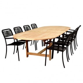 Amazonia Oosterdam 9 Piece Teak Double Extendable Rectangular Patio Dining Set - White BG