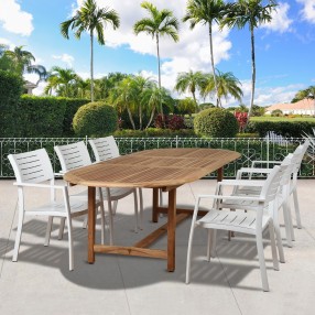 Amazonia Noordam 7 Piece Teak Oval Patio Dining Set - Lifestyle