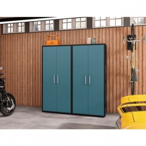 Manhattan Comfort Eiffel Storage Cabinet in Matte Black and Aqua Blue (Set of 2)