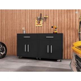 Manhattan Comfort Eiffel Mobile Garage Cabinet in Matte Black (Set of 2)