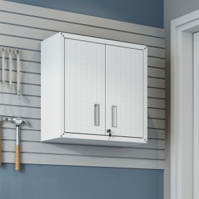 Manhattan Comfort Fortress 30" Floating Textured Metal Garage Cabinet with Adjustable Shelves in White Front