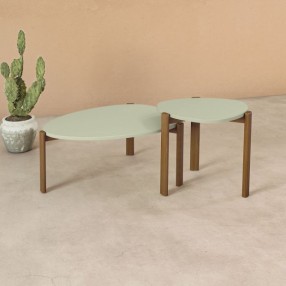 Manhattan Comfort Mid-Century Modern Gales End Table and Coffee Table with Solid Wood Legs Pistachio Green