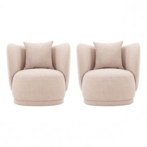 Manhattan Comfort Contemporary Siri Linen Weave Accent Chair with Pillows In Wheat - Set of 2