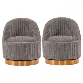 Manhattan Comfort Modern Leela Swivel Chenille Accent Chair In Grey - Set of 2