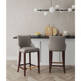 Manhattan Comfort Modern Shubert Barstool Upholstered In Dark Taupe Leatherette with Beech Wood Legs - Set of 2