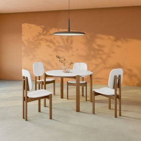 Manhattan Comfort Mid-Century Modern Gales Round 46.54 Dining Table with Solid Wood Legs - Set of 5 White