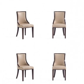 Manhattan Comfort Grand Faux Leather Dining Chair in Tan with Beech Wood Frame (Set of 4)