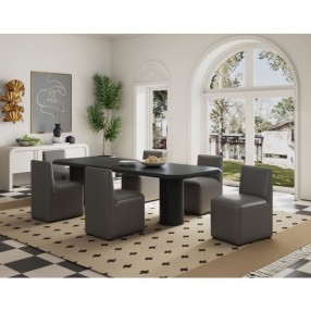 Manhattan Comfort Anna Modern Square Faux Leather Dining Chair in Pewter Full Set