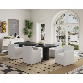 Manhattan Comfort Anna Modern Square Faux Leather Dining Armchair in Cream Full Set