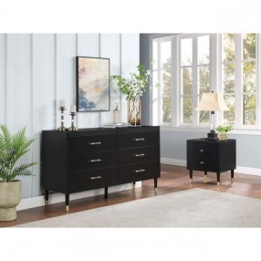 Manhattan Comfort Stanton 2-Piece Modern Dresser and Nightstand Set with Full Extension Drawers and Solid Wood Legs in Black