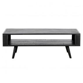  NovaSolo Nordic Mindi Smooth Boat Wood & Iron Coffee Table Open Shelf - Front Angle