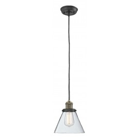 Glass Pendant With 10 Feet Cord - Black/Brushed Brass - Clear Glass